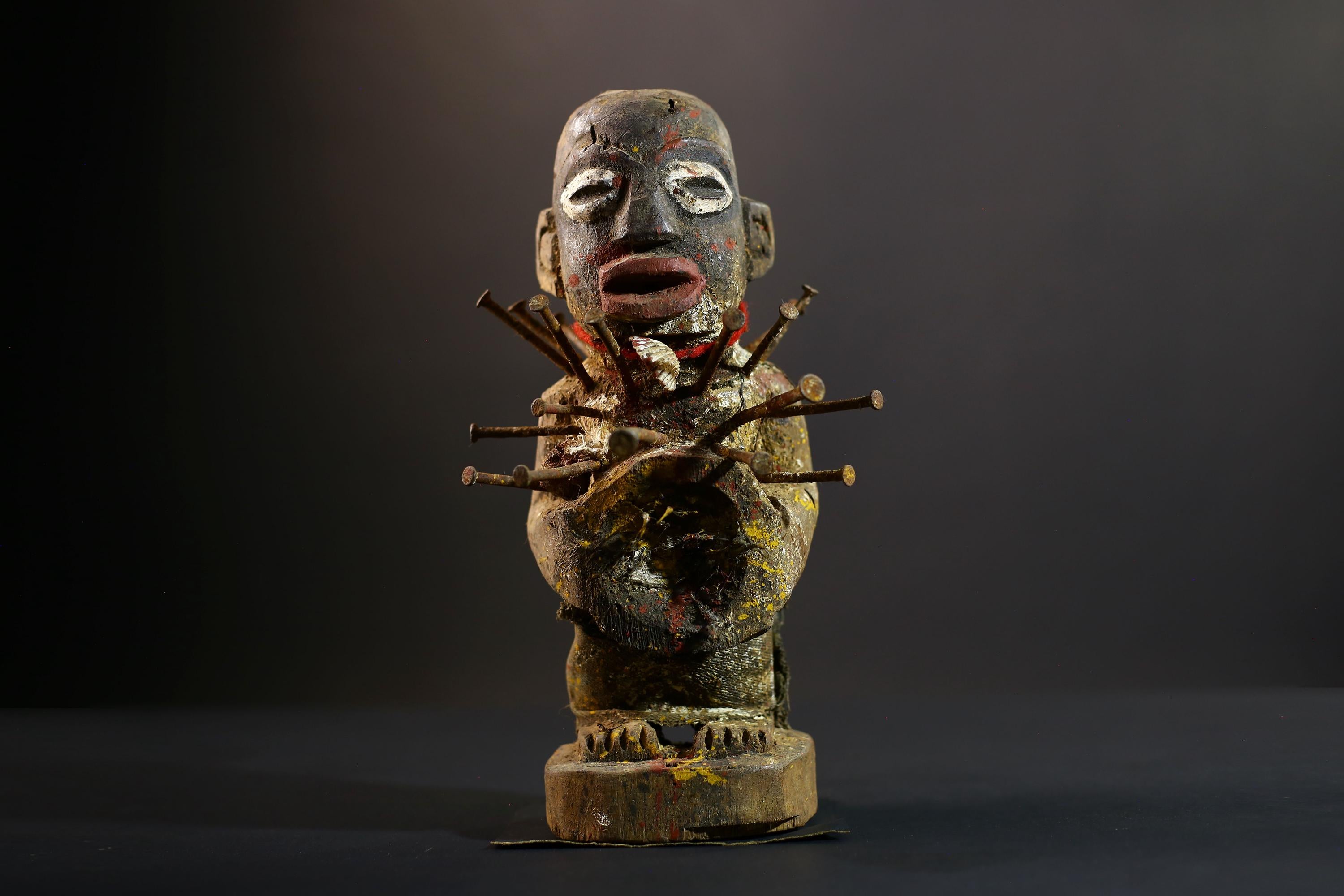 Nkisi Nkondi Power Figure | Kongo Nail Fetish Sculpture | African Voodoo Tribal Art-G5286