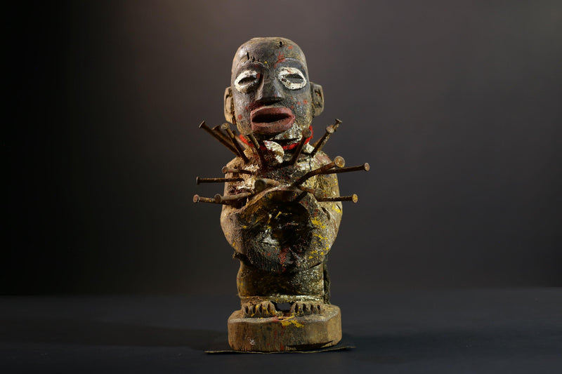 Nkisi Nkondi Power Figure | Kongo Nail Fetish Sculpture | African Voodoo Tribal Art-G5286