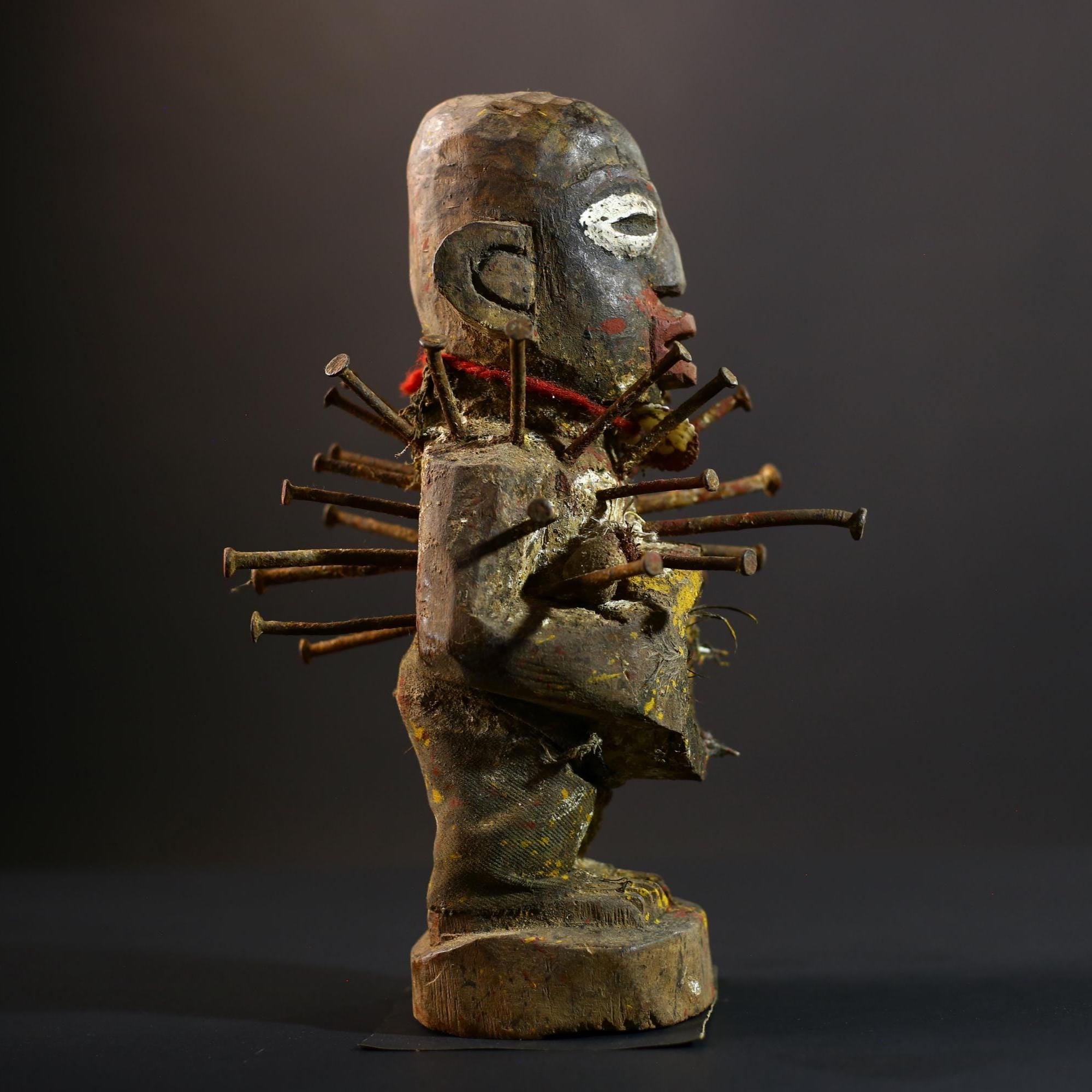 Nkisi Nkondi Power Figure | Kongo Nail Fetish Sculpture | African Voodoo Tribal Art-G5286