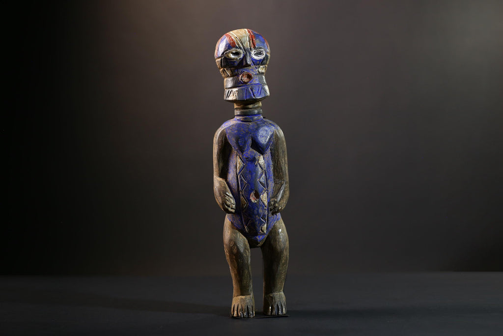 Songye Nkisi Power Figure | Congo Polychrome Wood Sculpture | Tribal Blue Ancestral Art-G5285
