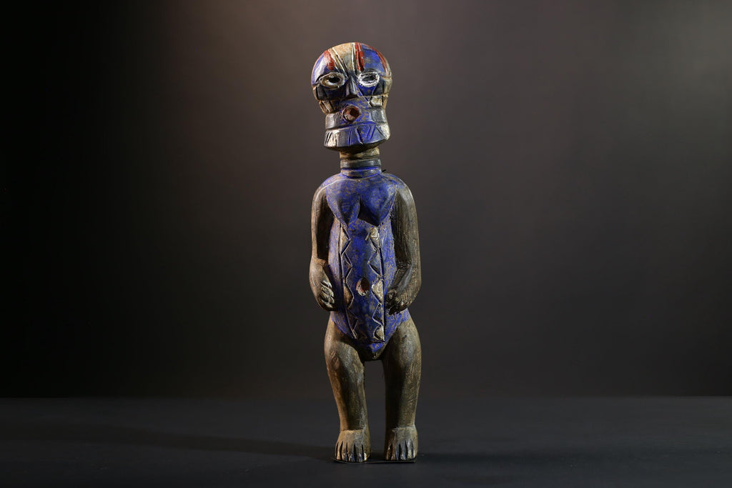 Songye Nkisi Power Figure | Congo Polychrome Wood Sculpture | Tribal Blue Ancestral Art-G5285