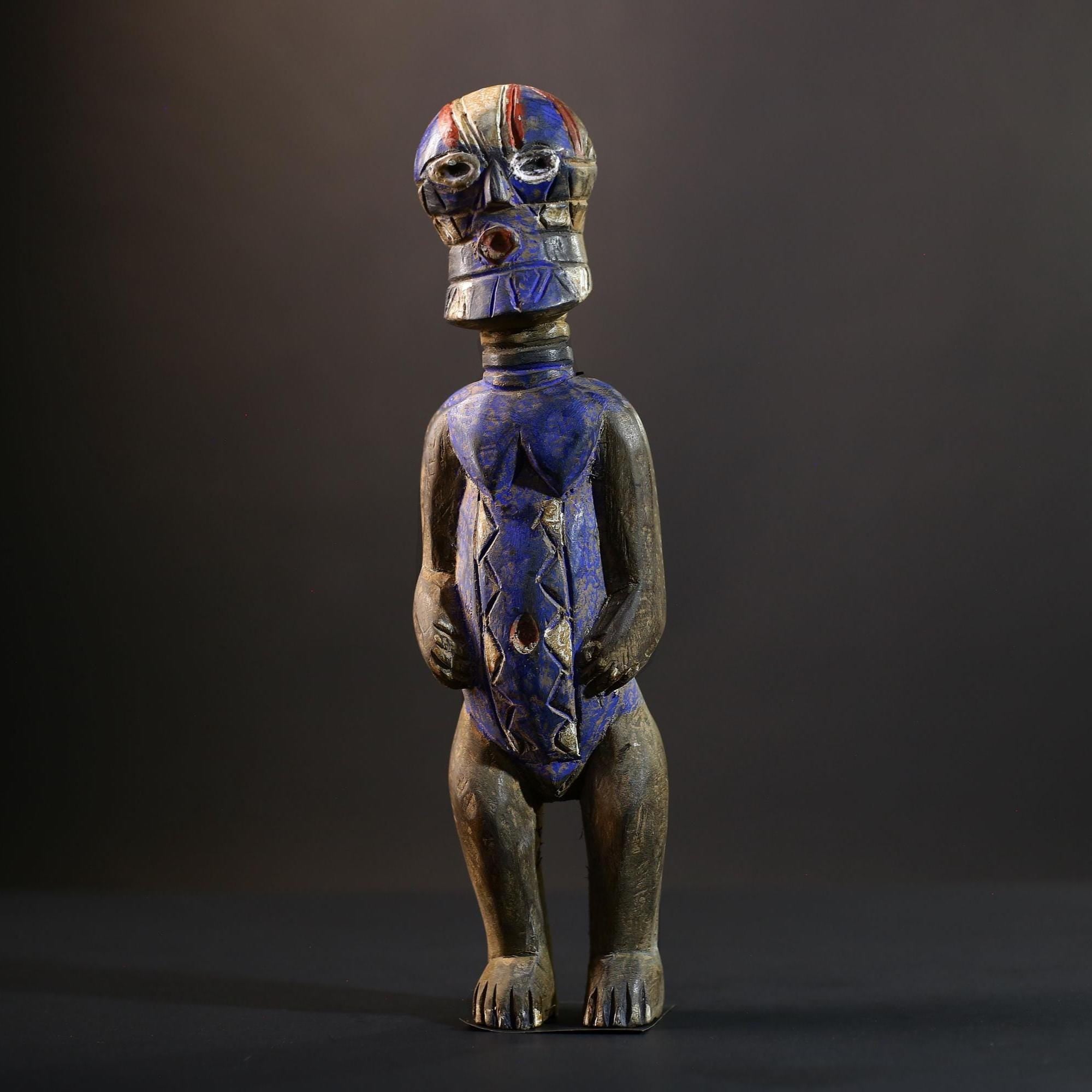 Songye Nkisi Power Figure | Congo Polychrome Wood Sculpture | Tribal Blue Ancestral Art-G5285