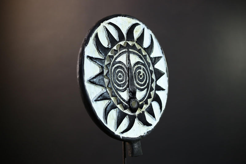Bwa Sunburst Face Mask | Hand-Carved Wood Wall Art | Tribal Black & White Décor-G5283