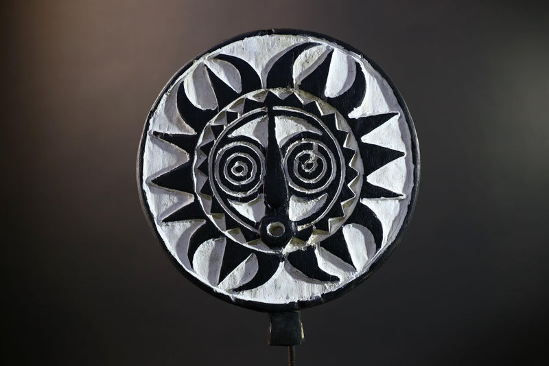 Bwa Sunburst Face Mask | Hand-Carved Wood Wall Art | Tribal Black & White Décor-G5283