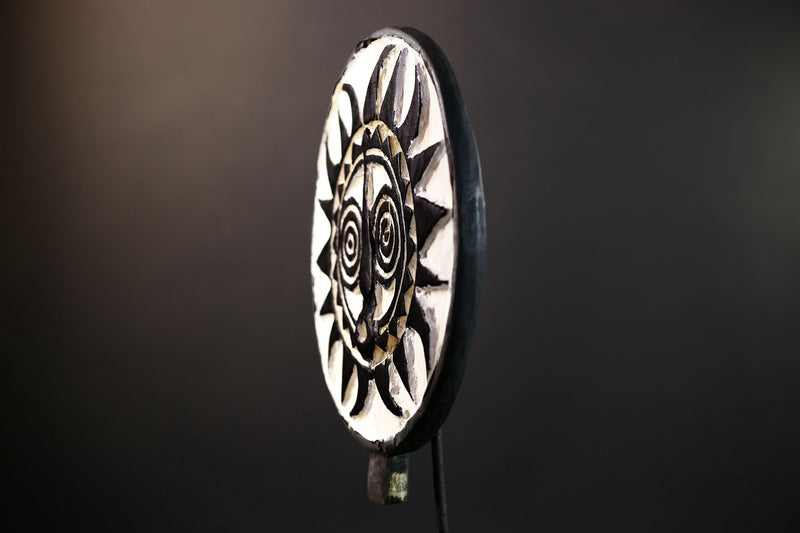 Bwa Sunburst Face Mask | Hand-Carved Wood Wall Art | Tribal Black & White Décor-G5283