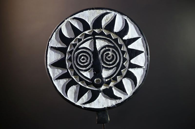Bwa Sunburst Face Mask | Hand-Carved Wood Wall Art | Tribal Black & White Décor-G5283