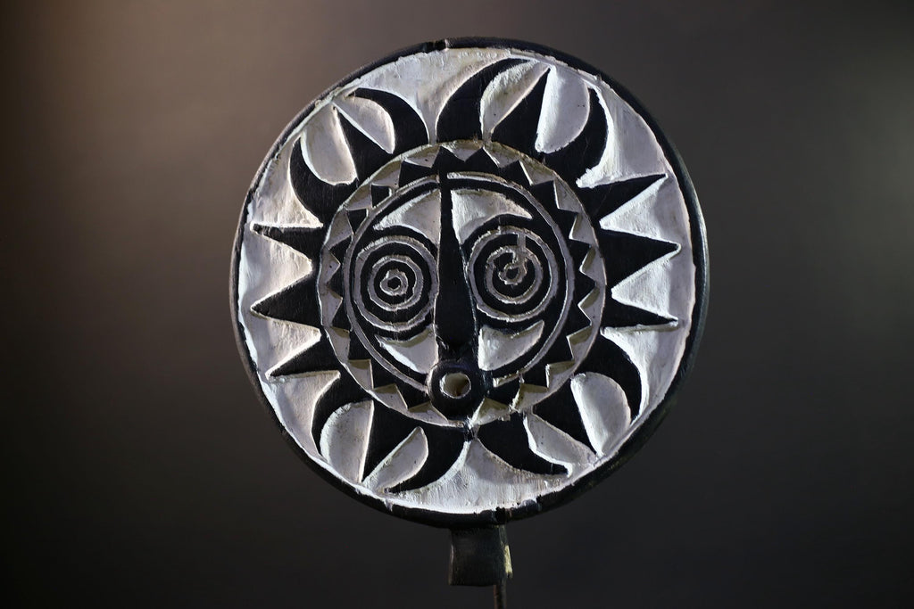 Bwa Sunburst Face Mask | Hand-Carved Wood Wall Art | Tribal Black & White Décor-G5283