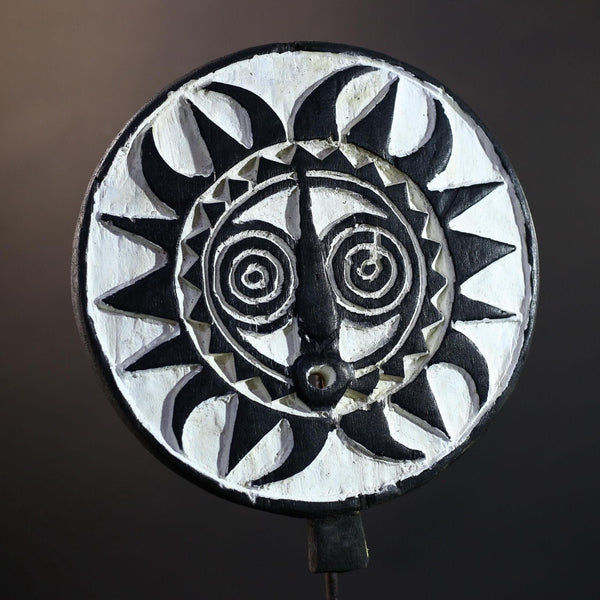 Bwa Sunburst Face Mask | Hand-Carved Wood Wall Art | Tribal Black & White Décor-G5283