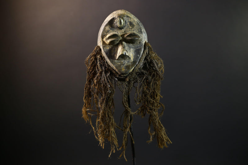 Songye Kifwebe Power Mask | Congo Raffia Beard Ritual Mask | African Tribal Art-G5281
