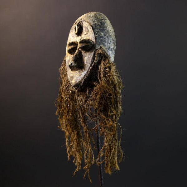 Songye Kifwebe Power Mask | Congo Raffia Beard Ritual Mask | African Tribal Art-G5281
