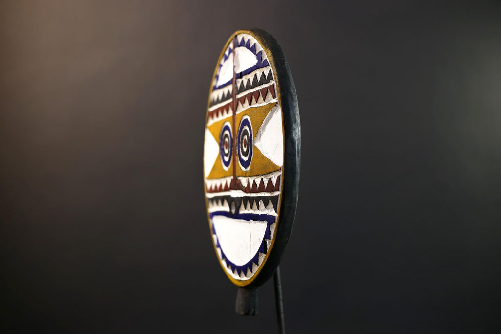 Bwa Polychrome Sun Face Mask | Hand-Carved Burkina Faso Tribal Art | Colorful Wooden Wall Décor-G5279