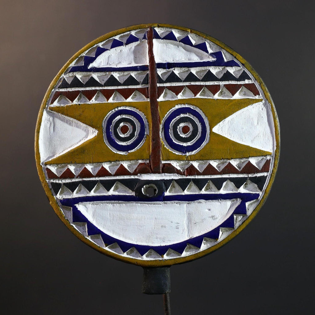 Bwa Polychrome Sun Face Mask | Hand-Carved Burkina Faso Tribal Art | Colorful Wooden Wall Décor-G5279