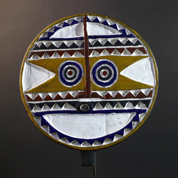 Bwa Polychrome Sun Face Mask | Hand-Carved Burkina Faso Tribal Art | Colorful Wooden Wall Décor-G5279