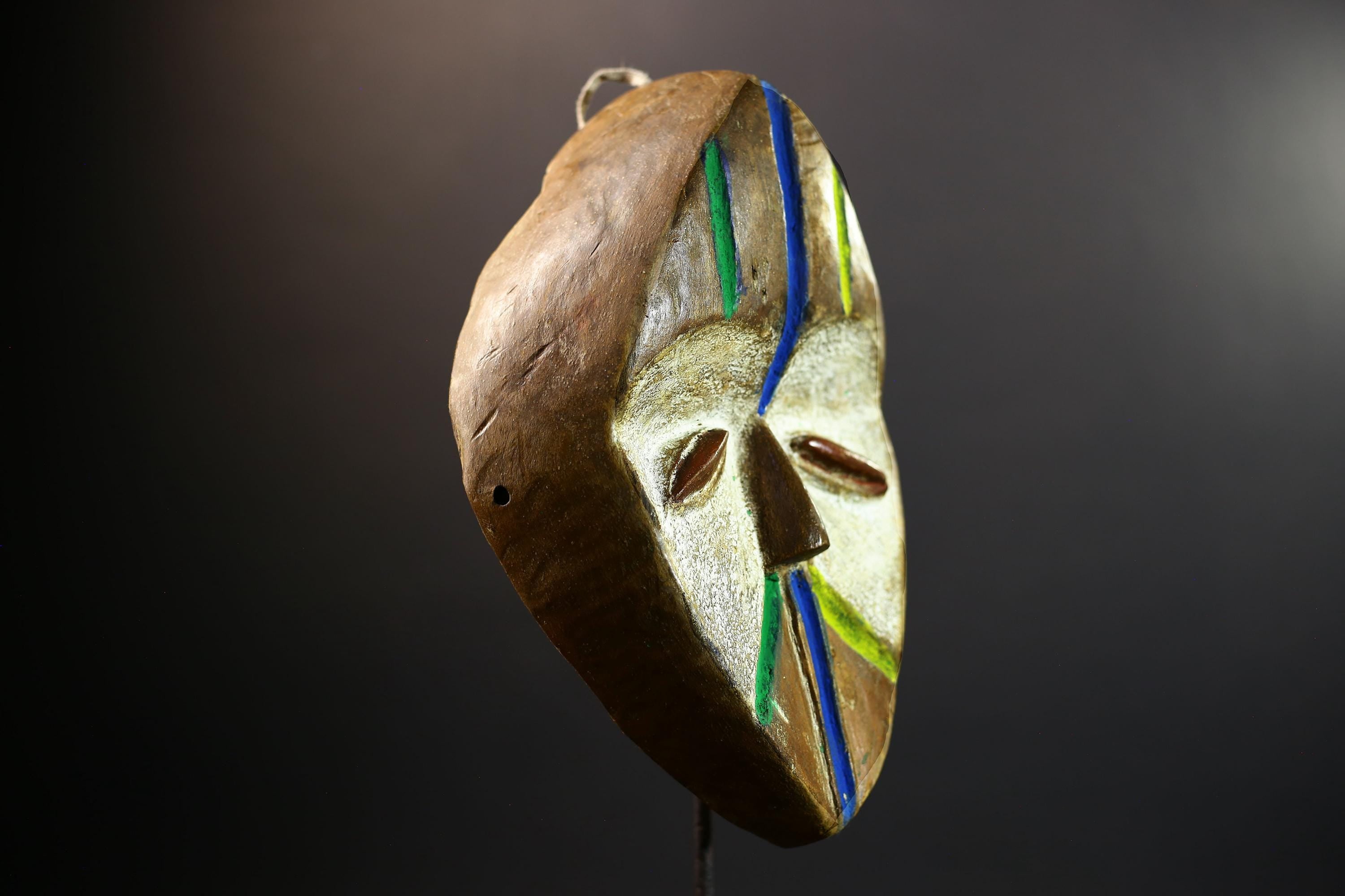 Lega Tribal Mask with Color Accents | Hand Carved African Face Mask | Ethical Wall Art from Congo | Bwami Society Ritual Sculpture-G5297