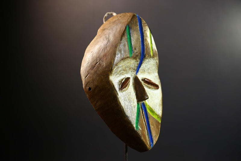 Lega Tribal Mask with Color Accents | Hand Carved African Face Mask | Ethical Wall Art from Congo | Bwami Society Ritual Sculpture-G5297