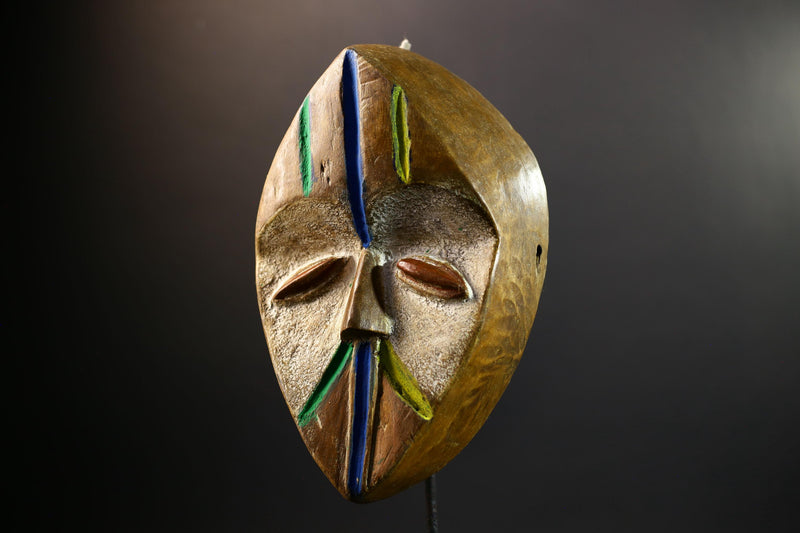 Lega Tribal Mask with Color Accents | Hand Carved African Face Mask | Ethical Wall Art from Congo | Bwami Society Ritual Sculpture-G5297