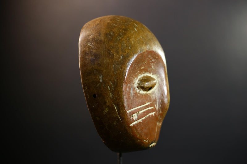 Authentic Lega Initiation Mask | Oval African Tribal Mask from Congo | Bwami Society Carved Wood Wall Art | Ethical Cultural Sculpture-G5296