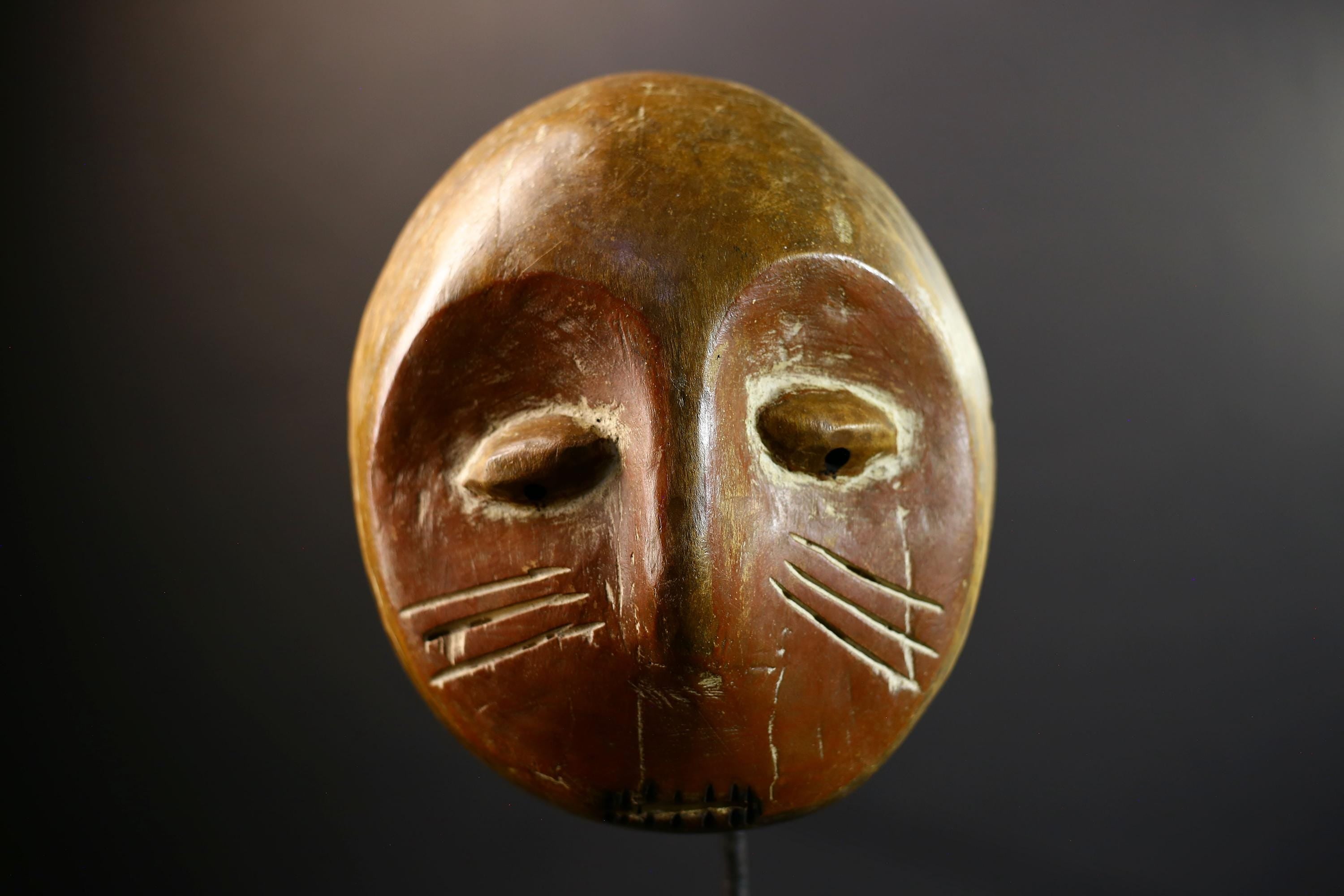 Authentic Lega Initiation Mask | Oval African Tribal Mask from Congo | Bwami Society Carved Wood Wall Art | Ethical Cultural Sculpture-G5296