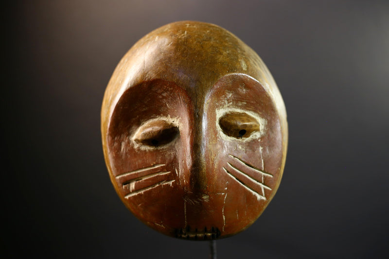 Authentic Lega Initiation Mask | Oval African Tribal Mask from Congo | Bwami Society Carved Wood Wall Art | Ethical Cultural Sculpture-G5296