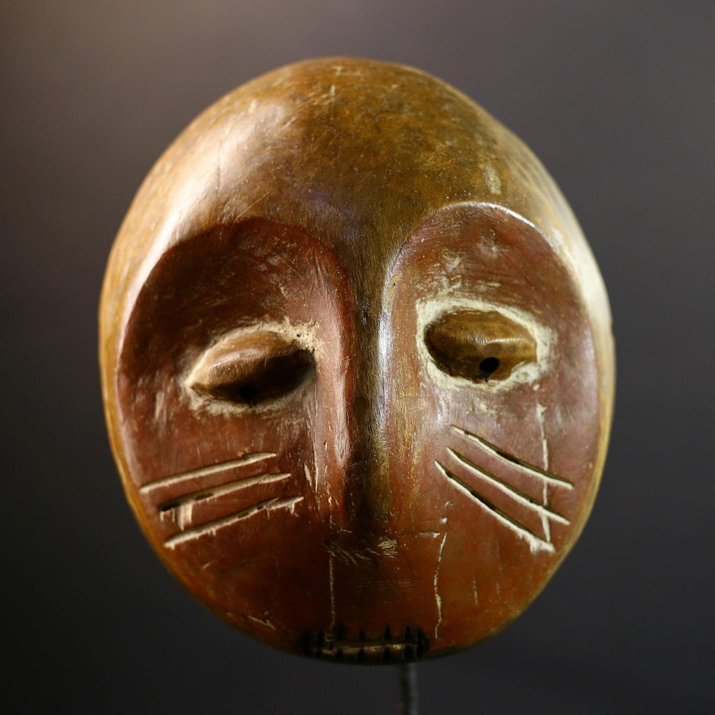 Authentic Lega Initiation Mask | Oval African Tribal Mask from Congo | Bwami Society Carved Wood Wall Art | Ethical Cultural Sculpture-G5296