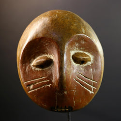 Authentic Lega Initiation Mask | Oval African Tribal Mask from Congo | Bwami Society Carved Wood Wall Art | Ethical Cultural Sculpture-G5296