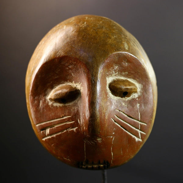 Authentic Lega Initiation Mask | Oval African Tribal Mask from Congo | Bwami Society Carved Wood Wall Art | Ethical Cultural Sculpture-G5296