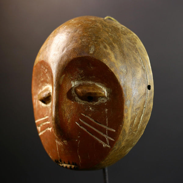 Authentic Lega Initiation Mask | Oval African Tribal Mask from Congo | Bwami Society Carved Wood Wall Art | Ethical Cultural Sculpture-G5296