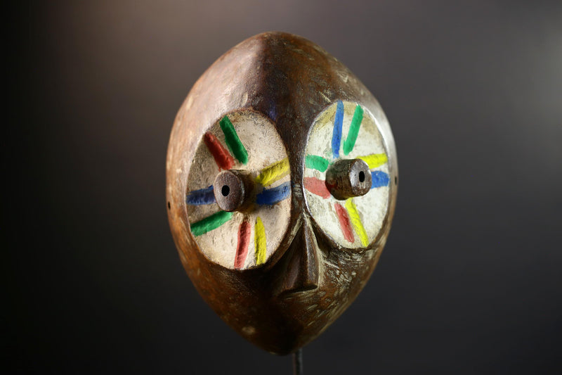Lega Ritual Mask with Painted Eyes | African Tribal Mask from Congo | Bwami Society Wall Art | Colorful Hand Carved Ethnic Sculpture-G5295