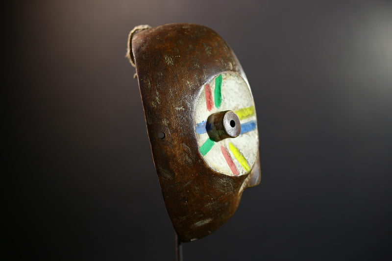Lega Ritual Mask with Painted Eyes | African Tribal Mask from Congo | Bwami Society Wall Art | Colorful Hand Carved Ethnic Sculpture-G5295