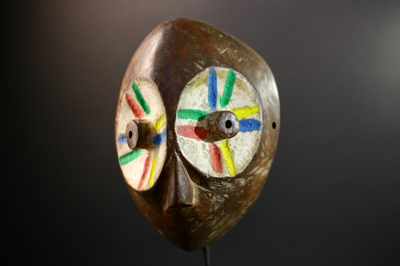 Lega Ritual Mask with Painted Eyes | African Tribal Mask from Congo | Bwami Society Wall Art | Colorful Hand Carved Ethnic Sculpture-G5295