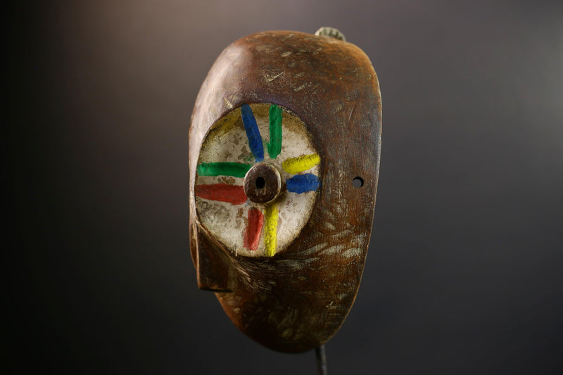 Lega Ritual Mask with Painted Eyes | African Tribal Mask from Congo | Bwami Society Wall Art | Colorful Hand Carved Ethnic Sculpture-G5295