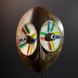 Lega Ritual Mask with Painted Eyes | African Tribal Mask from Congo | Bwami Society Wall Art | Colorful Hand Carved Ethnic Sculpture-G5295
