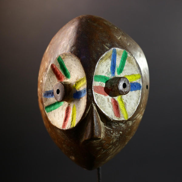 Lega Ritual Mask with Painted Eyes | African Tribal Mask from Congo | Bwami Society Wall Art | Colorful Hand Carved Ethnic Sculpture-G5295