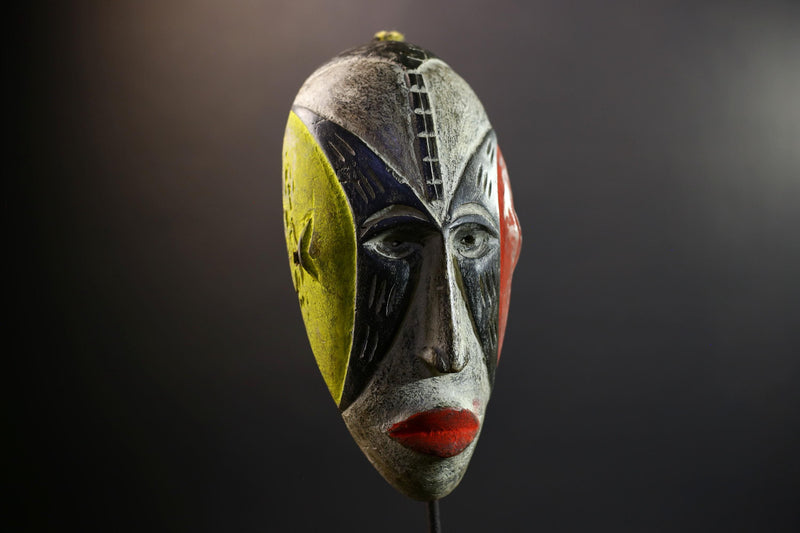 Hand Carved Bega Mask | African Tribal Face Mask in Red Yellow Black | Painted Wall Art Sculpture | West African Cultural Decor-G5293