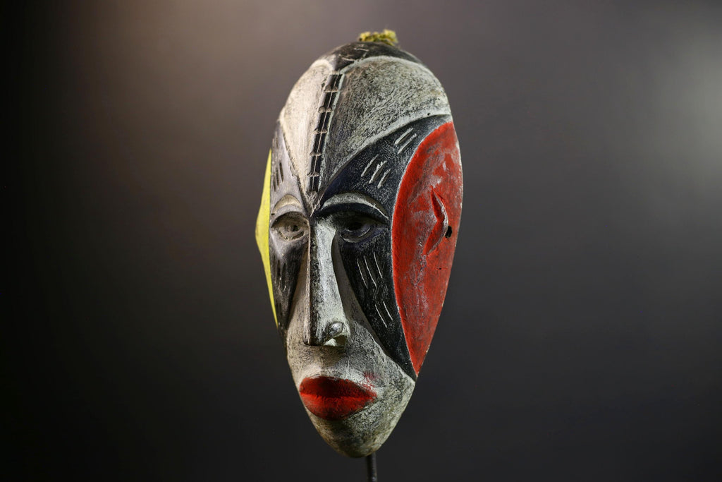 Hand Carved Bega Mask | African Tribal Face Mask in Red Yellow Black | Painted Wall Art Sculpture | West African Cultural Decor-G5293