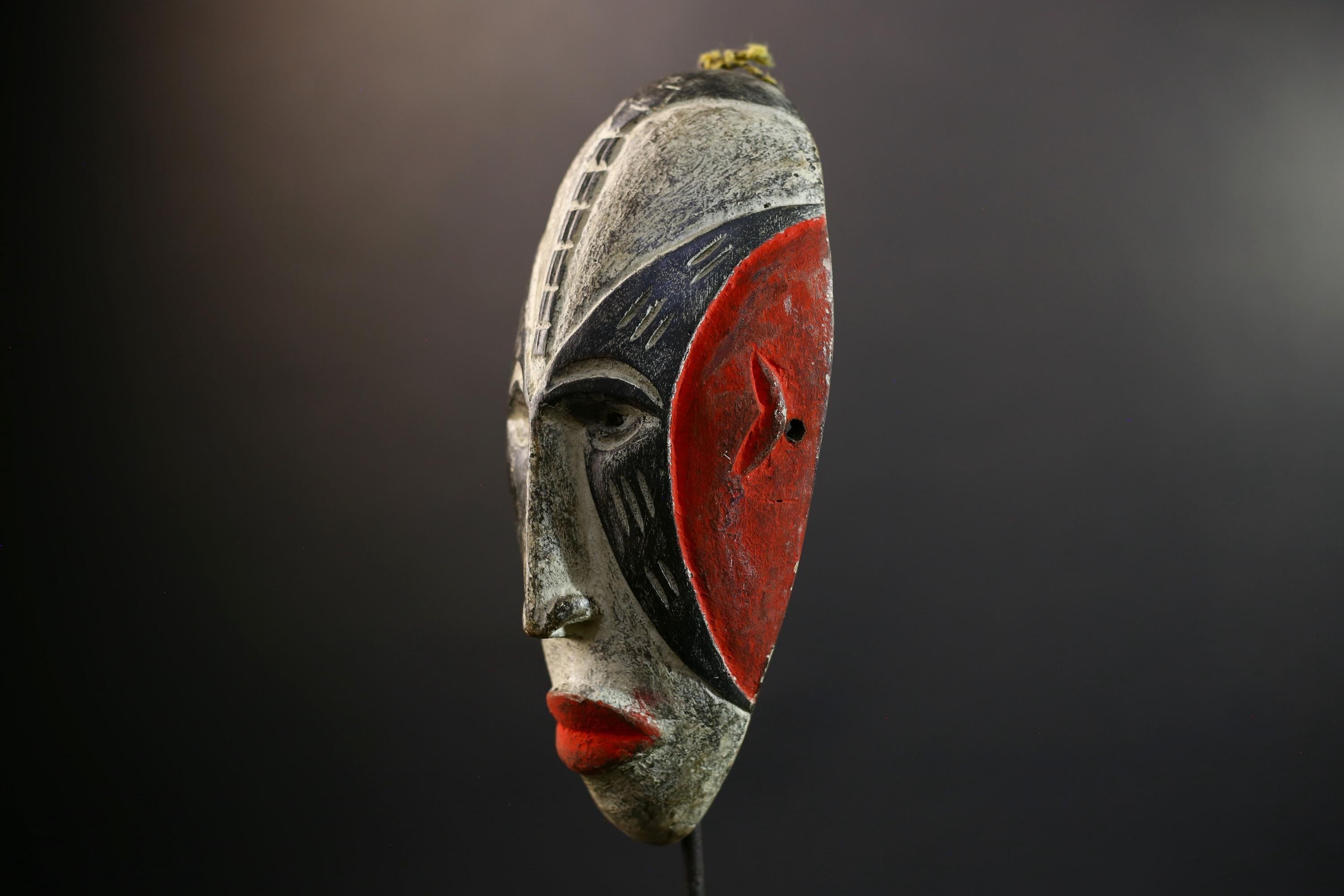 Hand Carved Bega Mask | African Tribal Face Mask in Red Yellow Black | Painted Wall Art Sculpture | West African Cultural Decor-G5293