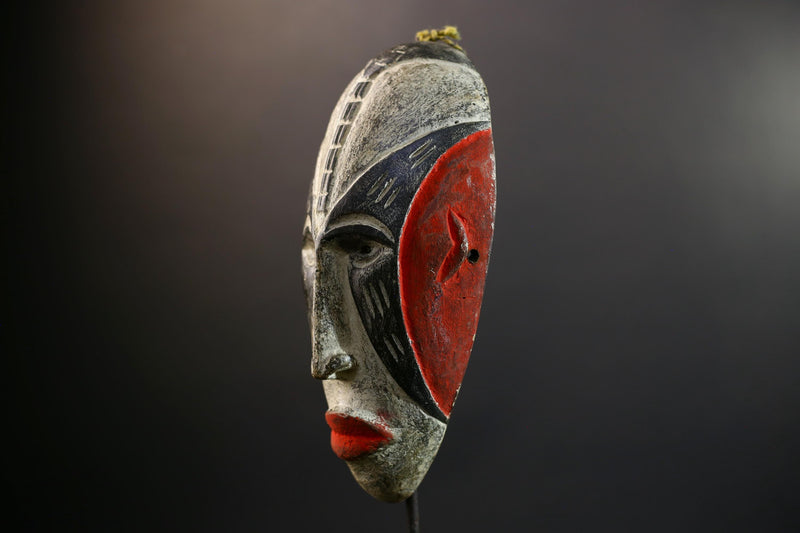 Hand Carved Bega Mask | African Tribal Face Mask in Red Yellow Black | Painted Wall Art Sculpture | West African Cultural Decor-G5293