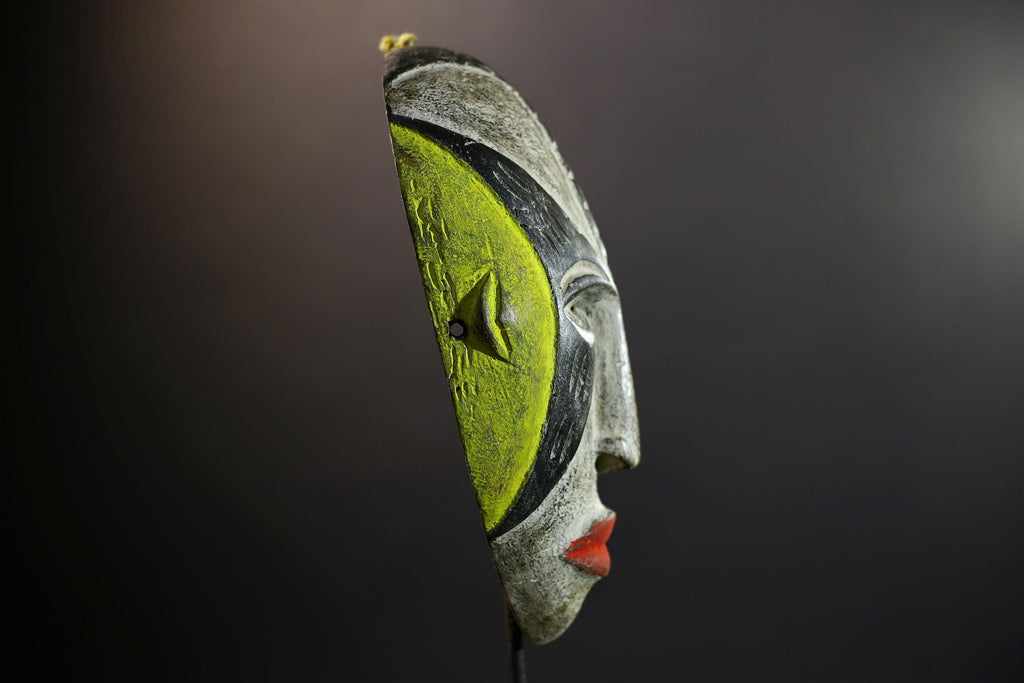 Hand Carved Bega Mask | African Tribal Face Mask in Red Yellow Black | Painted Wall Art Sculpture | West African Cultural Decor-G5293