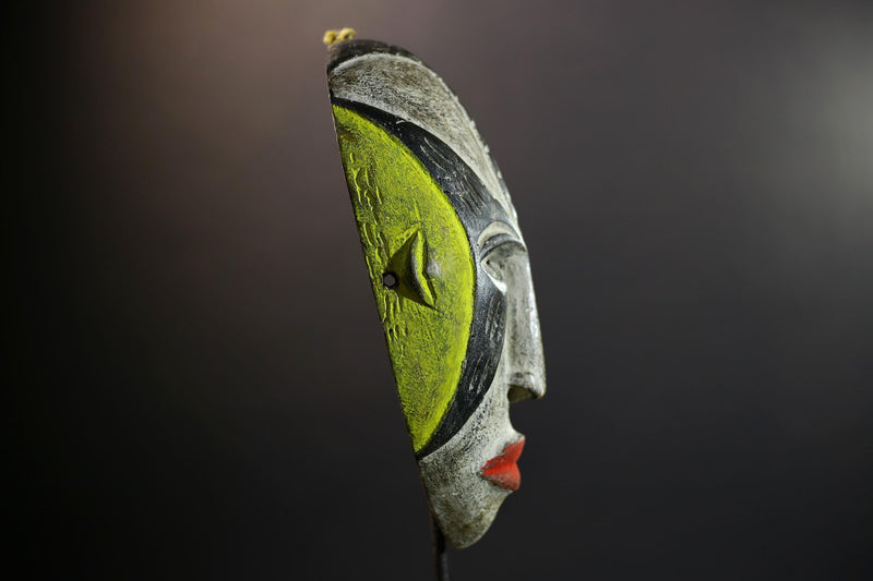 Hand Carved Bega Mask | African Tribal Face Mask in Red Yellow Black | Painted Wall Art Sculpture | West African Cultural Decor-G5293
