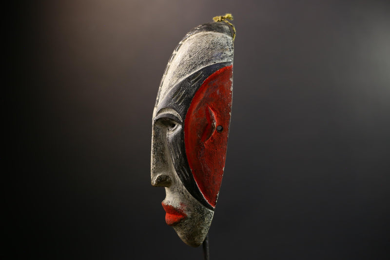 Hand Carved Bega Mask | African Tribal Face Mask in Red Yellow Black | Painted Wall Art Sculpture | West African Cultural Decor-G5293