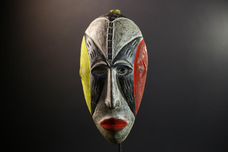Hand Carved Bega Mask | African Tribal Face Mask in Red Yellow Black | Painted Wall Art Sculpture | West African Cultural Decor-G5293