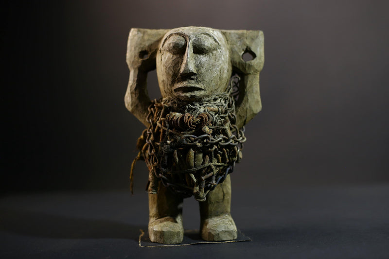 Kongo Nkisi Nkondi Figure | Ritual Power Sculpture with Chains & Shells | Hand Carved African Fetish Statue | Central Spiritual Art-G5291