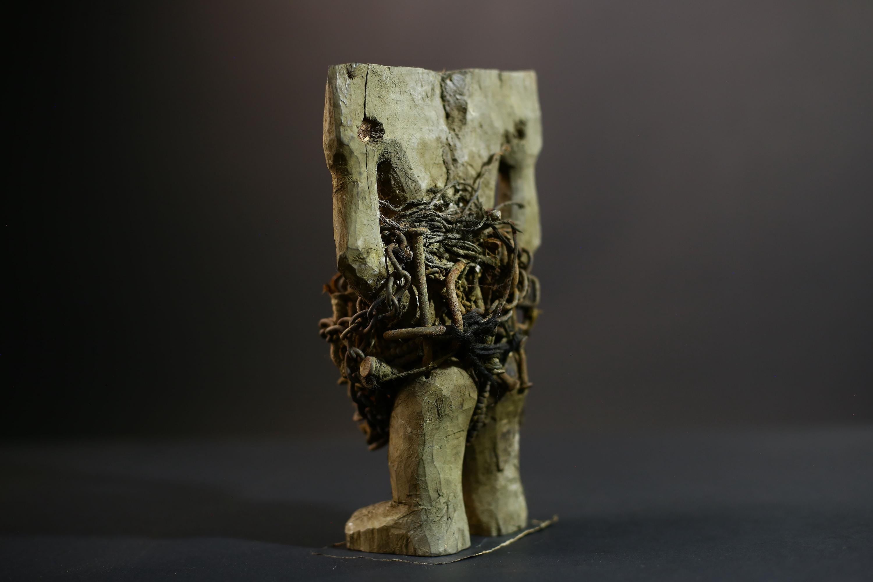 Kongo Nkisi Nkondi Figure | Ritual Power Sculpture with Chains & Shells | Hand Carved African Fetish Statue | Central Spiritual Art-G5291