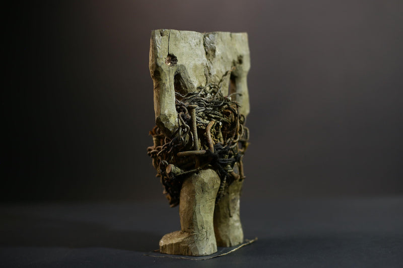 Kongo Nkisi Nkondi Figure | Ritual Power Sculpture with Chains & Shells | Hand Carved African Fetish Statue | Central Spiritual Art-G5291