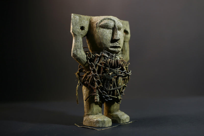 Kongo Nkisi Nkondi Figure | Ritual Power Sculpture with Chains & Shells | Hand Carved African Fetish Statue | Central Spiritual Art-G5291