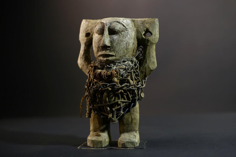 Kongo Nkisi Nkondi Figure | Ritual Power Sculpture with Chains & Shells | Hand Carved African Fetish Statue | Central Spiritual Art-G5291