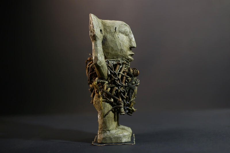 Kongo Nkisi Nkondi Figure | Ritual Power Sculpture with Chains & Shells | Hand Carved African Fetish Statue | Central Spiritual Art-G5291