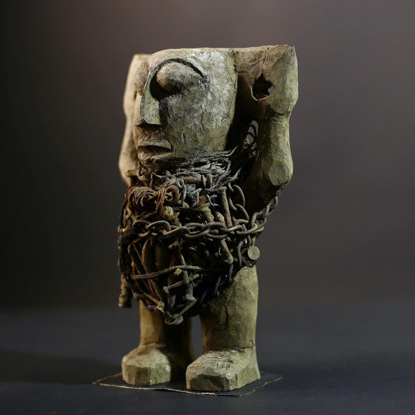 Kongo Nkisi Nkondi Figure | Ritual Power Sculpture with Chains & Shells | Hand Carved African Fetish Statue | Central Spiritual Art-G5291