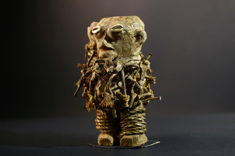 Kongo Nkisi Nkondi Power Figure | African Ritual Sculpture with Nails & Shell Eyes | Spirit Protection Fetish | Central Tribal Art-G5290