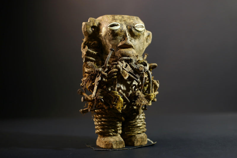 Kongo Nkisi Nkondi Power Figure | African Ritual Sculpture with Nails & Shell Eyes | Spirit Protection Fetish | Central Tribal Art-G5290